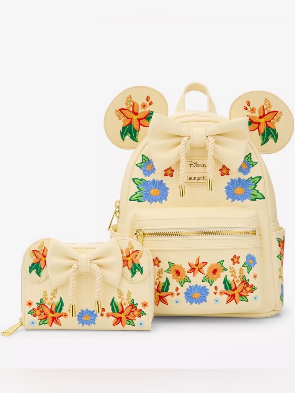 Loungefly Cream Floral Minnie Ear Backpack & Wallet Set